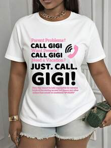 Plus Size Women's Gigi Shirt, Fashion Gigi  Graphic Print Top, Grandma Nana Life Shirt, Best Grandma Ever Tee, In My Gigi Era Shirt, Machine Washable Regular Fit Casual Tee For Casual Attire, Comfortable Pullover, Gigi Birthday Gift - 白色 - 查看 1