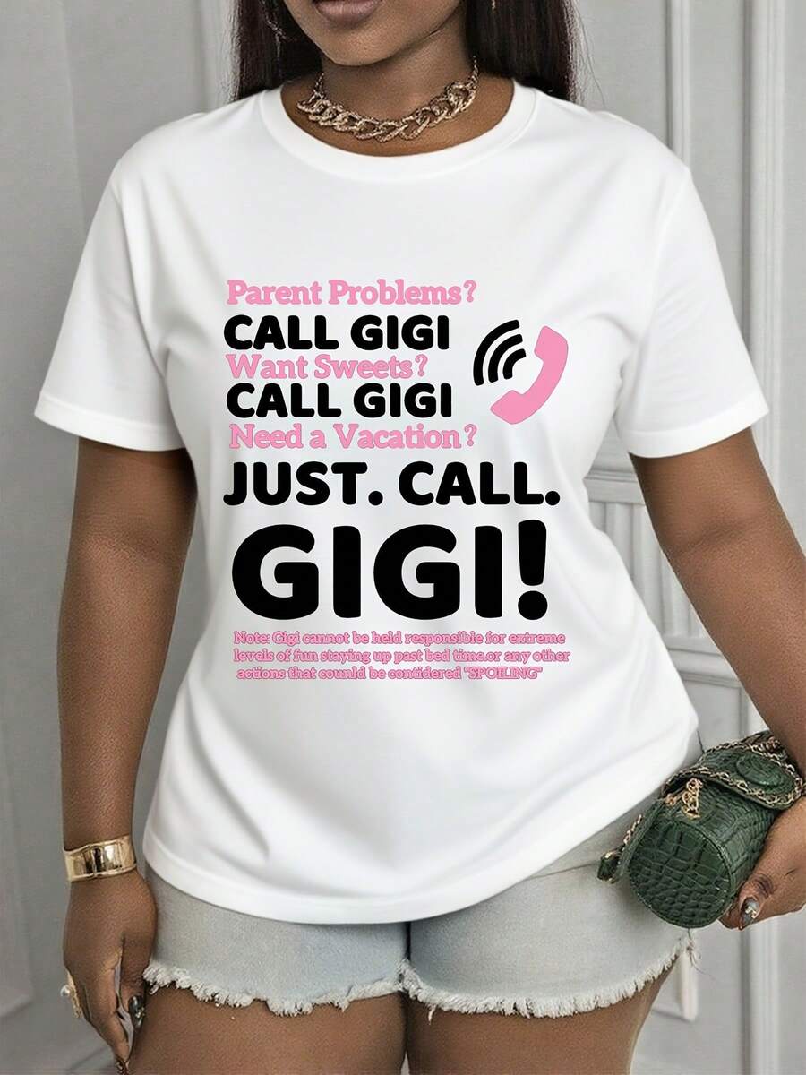 Plus Size Women's Gigi Shirt, Fashion Gigi  Graphic Print Top, Grandma Nana Life Shirt, Best Grandma Ever Tee, In My Gigi Era Shirt, Machine Washable Regular Fit Casual Tee For Casual Attire, Comfortable Pullover, Gigi Birthday Gift - 白色 - 查看 1