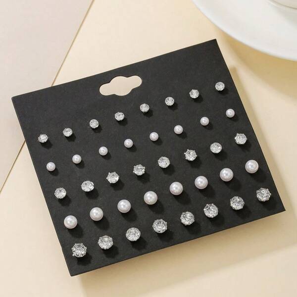20 Pairs European & American Sparkling Rhinestone Mini Stud Earrings Set, Versatile & Fashionable For Daily Wear