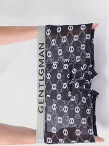 4pcs/Pack Men's Breathable Ice Silk Printed Letter Boxer Briefs