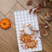 2pcs Thanksgiving Autumn Pumpkin Print Kitchen Towels, Soft And Absorbent, Reusable And Washable, Home Cleaning Essential, Kitchen Accessories, Holiday Gift For Friends - Grey - View 7