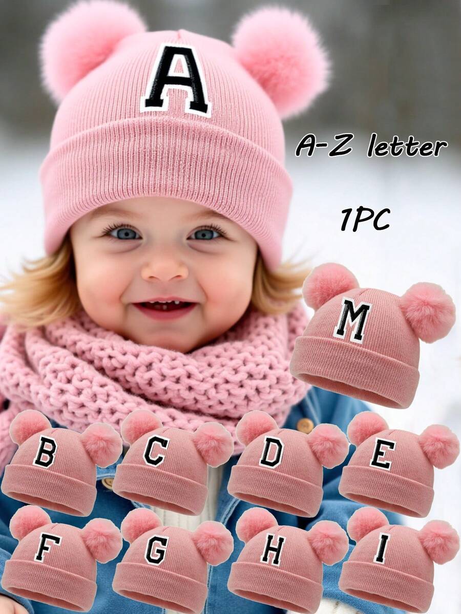 1pc Personalized Infant Knit Hat, 26 Letter Knitted Cap For Toddlers & Children, Handmade Skull Cap For Baby Girls, Suitable For 0-3 Years Old Daily Wear