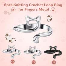 2-Piece Set Of Adjustable Crochet Loops - Yarn Guide Finger Clips To Speed ​ ​ Up Knitting, Silver/Black, Suitable For Yarn Crocheting