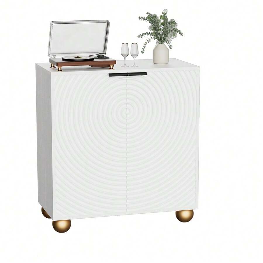 Drinks Cabinet Wine Storage Cabinet For 14 Bottles Bar Cabinet With Glass Holders Adjustable Shelf Floor Wooden Wine Side Board Sideboard Bar Table Buffet For Living Dining Room - 白色 - 查看 1