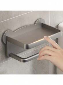 Plastic Bathroom Toilet Paper Towel Tissue Box, Wall Mounted Dispenser Holder & Mobile Phone Storage Rack, Black/White/Gray Adhesive Carbon Steel Paper Holder With Shelf, Wall Hanging Bathroom Tissue Dispenser, No Drilling Required Toilet Paper Holder,Stainless Steel Paper Towels Holder,Adhesive Roll Paper Stand,Toilet Paper Dispenser, Bathroom Accessories, Room Decor