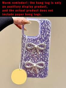 Custodia per telefono di lusso con strass 3D, fiocco e rombo, compatibile con 16, 15, 14, 13 Pro Max, 16, 15, cover protettiva con glitter - Viola - Visualizzare 3