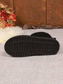 1 双女式纯色休闲保暖内衬户外保暖雪地靴，居家和冬季，毛皮靴 - 黑色 - 查看 7