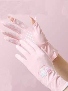 Sanrio 1 Pair  Characters (, , ) Ice Silk UV Protection Fingerless Gloves, Breathable, Touchscreen Compatible, Suitable For Driving, Cycling