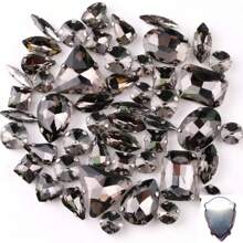 50 件/包，闪光混合形状玻璃水钻，银色金属平底，混合形状手工缝制水钻，用于衣服平底工艺宝石水晶缝制水钻带爪，DIY 配件用于装饰衣服、连衣裙、包、鞋子、胸针、耳环、手工艺品