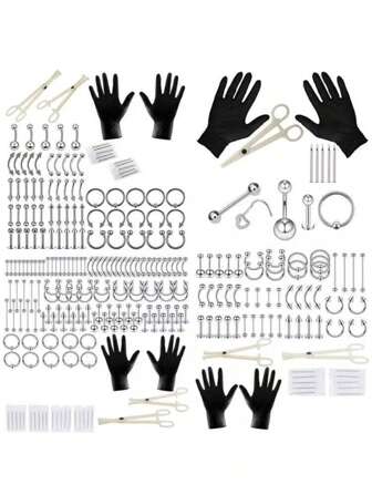 40/70 stuks wegwerp piercing gereedschapsset met 16g roestvrijstalen piercingnaalden, piercingtangen, lip-/microblending-/neus-/tong-/navelpiercings