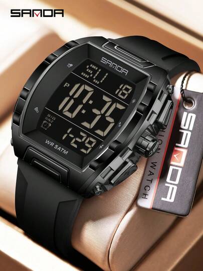 SANDA. Relógio eletrônico SANDA 6286 Fashion, com calendário, luminoso, resistente a choques, à prova d'água, pulseira de silicone, relógio de pulso digital esportivo unissex.
