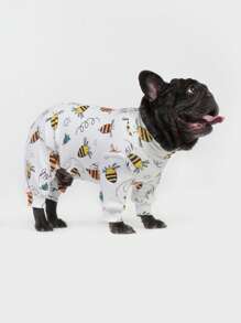 Dog Pajama, Dog Recovery Suit, Dog Costume, Dog Jumpers, Dog StuffUltra, Dog Outfits, Dog Clothes, Dog Accessories, Puppy Pajama, Puppy Clothes, Puppy Accessories, Puppy Outfits, PJ For Small Medium And Large Dog Breeds, Soft And Stretchable, All Over Print-White Cute Cartoon Bee Pattern, S-6XL - White - View 10