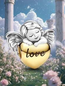 1pc Fashionable Shiny Heart Angel Pendant Beads Jewelry, Suitable For Women Bracelet DIY - Gold - View 10