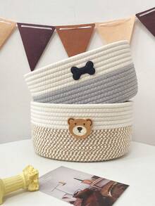 1个婴儿尿布收纳篮，可爱编织零食整理箱，适用于婴儿房、婴儿用品收纳篮、家用桌面遥控器收纳盒、床头收纳篮 - 彩色 - 查看 3
