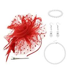 D EXCEED 1/4 件迷人帽子，带花朵网眼丝带羽毛，头带和夹子，适合女士茶会头饰，适合鸡尾酒教堂婚礼派对肯塔基赛马会