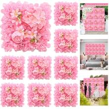 1/10Pcs Flower Wall Panel, Suitable For Flower Wall Backdrop, 9.8*9.8 Inch Pink Artificial Rose Hydrangea Artificial Flower Panel Artificial Flower Background, Suitable For Wall Decoration, Party And Wedding Decoration, Bride Gift/Baby Gift Decoration