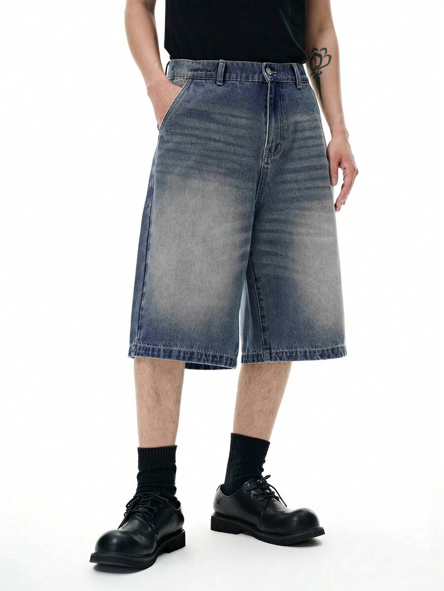 INFLATION Herren gewaschene schräge Tasche Lässig Jeans Shorts