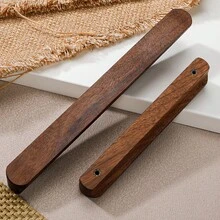 2pcs Walnut Wood Drawer Pulls - Polished Metal Surface, Cabinet And Wardrobe Handles - Walnut - View 8