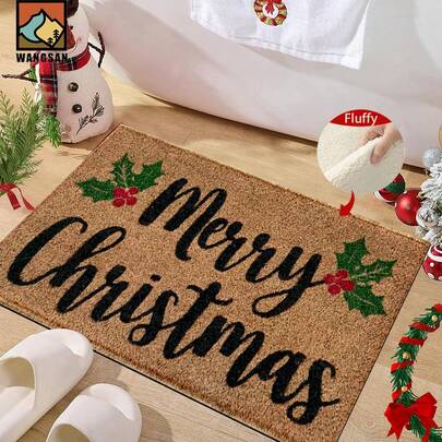 1 Set/1 Stück/2 Stücke Weihnachts-Motiv bedruckter rutschfester Fußmatte mit Hut, Super-Faser rutschfeste Fußmatte, geeignet für Festdekorationen, Küche, Badezimmer, Esszimmer, Schlafzimmer, kann als Weihnachtsgeschenk gegeben werden