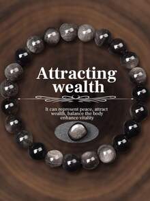 1pc Natural Crystal Beaded Bracelet, Elastic Stretch Bracelet Suitable For Men And Women, Daily Wear - Natural Stone Bracelet - View 16