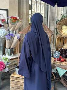 1 Khăn trùm đầu bằng vải voan giả ngọc trai màu trơn cho nữ, Khăn dài phong cách Ả Rập giản dị, Khăn trùm đầu trơn bảo thủ, Thích hợp sử dụng hàng ngày cho trang phục - Màu xanh hải quân - Xem 3