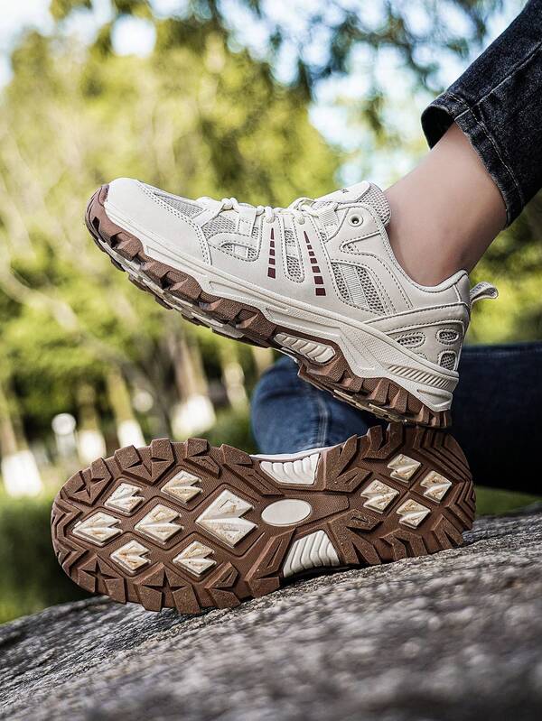 Sapatos de Caminhada Plus Size para Homens, Sapatos de Treino e Trekking Resistentes ao Desgaste e Antiderrapantes para Uso Externo, Tênis Esportivos Casuais de Cadarço em Cor Sólida