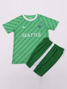 SURUIDA 2PCS Tween Boy Seattle Boys Outfit Sets For Soccer Uniform Including Jersey And Shorts, Athletic Style For School Team Competitions And Training - màu xanh lá - Xem 4