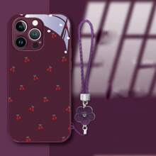 Creative Design Pattern Metal Paint Glass Phone Case, Fashionable Luxury With Lanyard Compatible For IPhone 16 15 14 13 12 Pro Max, The Perfect Gift For Family And Friends