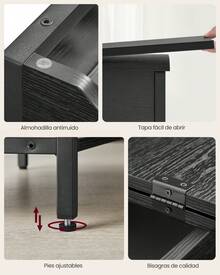 VASAGLE Mesa Auxiliar con Multienchufe, Mesa Lateral Estrecha con Puertos USB, Sacos, Mesita de Noche, para SalÓn, Dormitorio, Color Negro con Grano de Madera - Negro - Ver 5