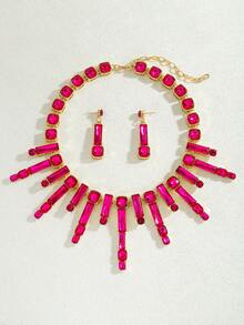 3 件优雅奢华彩色水晶项链吊坠耳环套装，闪亮钻石颈链项链项圈耳环套装，项链吊坠项链耳环，适合女性水晶派对、宴会、晚宴、时尚百搭