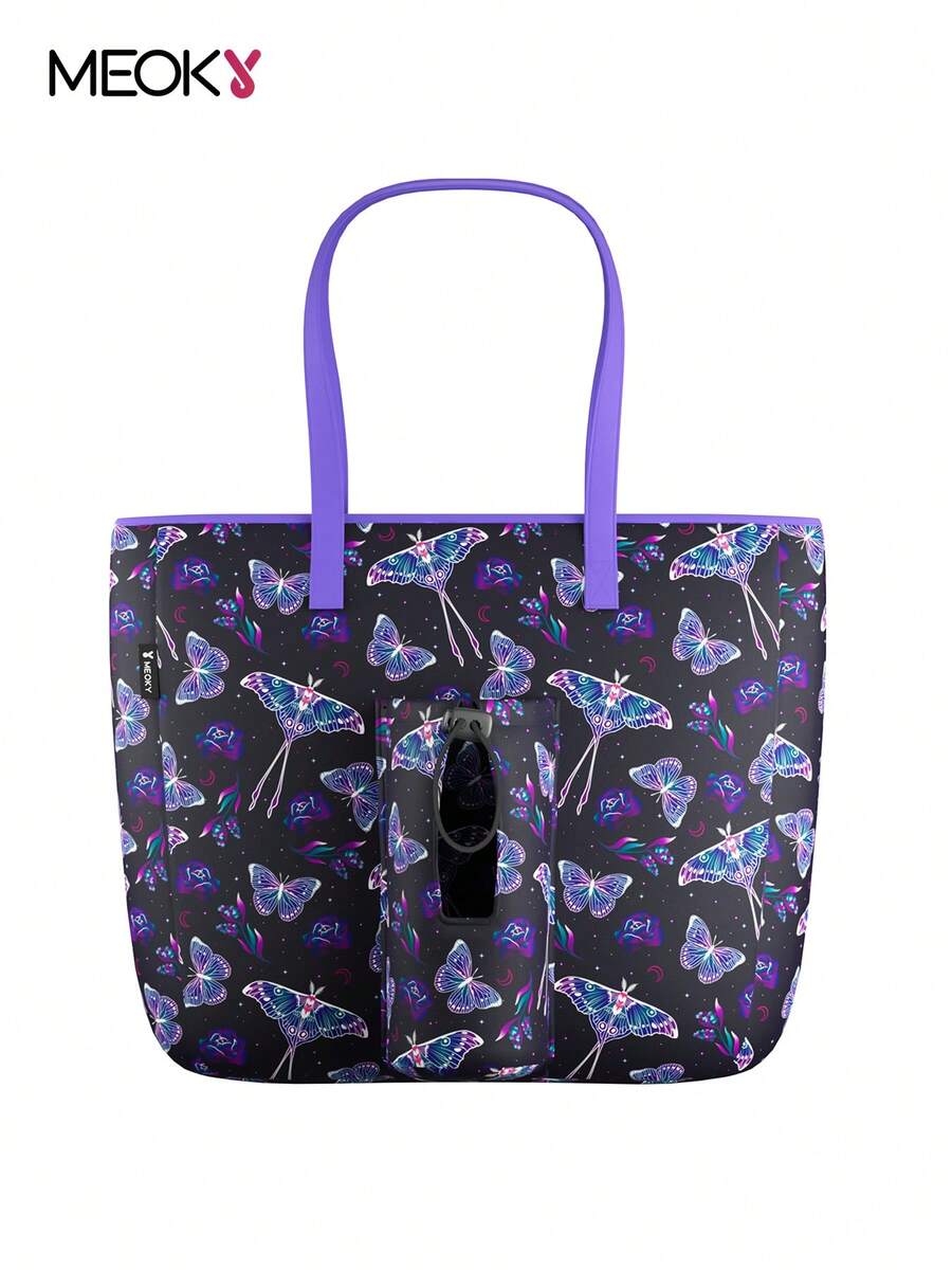Meoky Tote Bag with Front Pocket and Zipper, Waterproof Shoulder Bag with Water Bottle Holder, Fits Laptop, Tumbler with Handle and Straw, Perfect for Daily Use, School, Travel, Work, and a Creative Gift Idea for Women