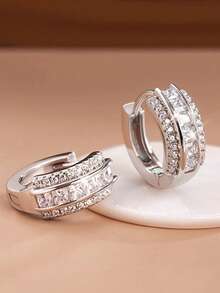 1 Paar elegante Ohrringe mit kubischem Zirkonia, geeignet für Frauen, passend für Hochzeiten, Verlobungen, Jahrestage, Valentinstag und andere Anlässe - Silber - Übersicht 2