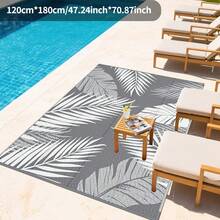 防水户外地毯 5x8 英尺，塑料双面地毯，现代风格，大型户外地垫，适用于房车、庭院、后院、甲板、野餐、沙滩、露营，灰色树叶图案 - 葉子 - 查看 16