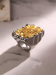 Square Retro Sparkling Diamond Geometric Ring, Unique Design For Women, Versatile High-End Midi Ring - Multicolor - View 3