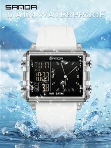 SANDA. Đồng hồ điện tử thời trang SANDA 6273, đồng hồ nam có lịch dạ quang, chống nước, thích hợp cho hoạt động thể thao ngoài trời và thường ngày, đồng hồ đeo tay kỹ thuật số dành cho nữ. - trắng - Xem 2