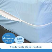 1-Piece Fitted Sheet With Zipper, Ultra-Soft Bottom Sheet With Zipper, 6-Sided Full Dustproof Mattress Protector, 30 Cm Deep Dustproof Fitted Sheet Cover With Pockets, Suitable For 80/90/105/135/150/180 Cm Beds, Single/Double Beds, Machine Washable