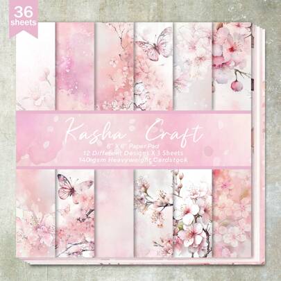 36 Sheets 6inch Pink Butterfly & Flower Background Scrapbooking Paper, Suitable For Bullet Journal, Collage, Greeting Cards, Scrapbooks And Crafts