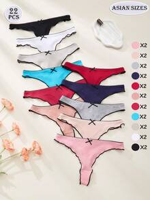 22 件女士棉质丁字裤，纯色，性感内裤，蝴蝶结细节，舒适，无缝，透气针织面料，多种颜色，浪漫，喜庆，性感内衣，黑色内裤，红色内衣可一次性使用