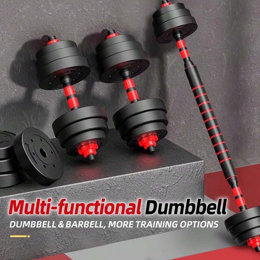 DDCAQIOUA A Set Of Adjustable Dumbbells With Different Weights That Can Be Combined Freely, Including A Barbell Connecting Bar, Which Can Be Used As A Barbell Exercise, Suitable For Home Outdoor Gym Use (Full Set Weight 10/15/20/25kg) - 黑色 - 查看 1