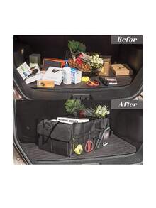 Organizador Cajuela Regalo Navidad Maletero Plegable Almacenamiento Multiple Compartimiento Exterior Interior Impermeable SUV Auto Carro - Negro - Ver 4