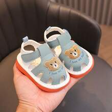Little Girl Boy Summer Sandals Anti-Slip Soft Sole Bear Embroidery Shoes For Outdoor, School, Party - Blue - View 2