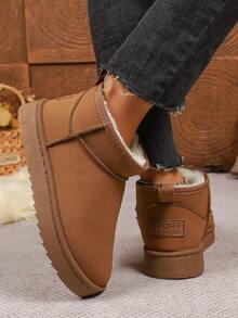 1 par de botas de nieve para mujer de unicolor, forradas térmicamente, para uso casual y de invierno, botas de piel