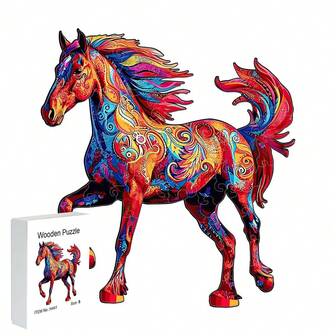 木制拼图不对称形状红马拼图生日礼物家居装饰个性化独特礼物家庭互动高难度游戏