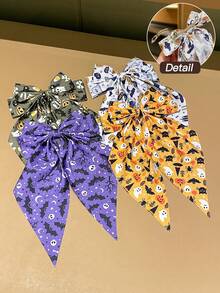 1/4pcs Women's Halloween Bow Hair Clips, Vintage Style, Large Hair Clips With Skull, Pumpkin, Ghost, Bat, Spider And Other Halloween Elements, Women's Hair Clips, Holiday Accessories. Suitable For Halloween, Parties, Halloween Decorations, Women's Autumn Accessories, Halloween Gifts, Halloween Accessories, Halloween Hair Accessories., Winter Outfit For Women, Bows, Cute - Multicolor - View 5