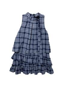 女式格子露背连衣裙，夏季蝴蝶结系带溜冰迷你连衣裙 - 藍色 - 查看 10