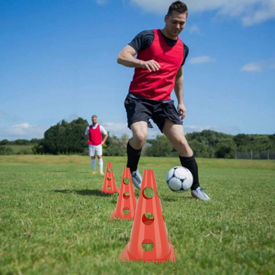 12 PCS Multi-Function Cones, Sports Push-In Hurdle Set, Push-In Hurdle Set Coordination Training, Can Be Used For Obstacle Training, Rotation Training - Red - View 1