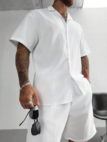 Conjunto de 2 piezas de verano para hombre, camisa de lino cubano transpirable y ligera con pantalones cortos con cordón, conjunto casual para boda en la playa, fiesta, vacaciones, viajes, regalo del Día del Padre para esposo, padre, novio