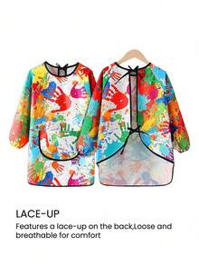 1 szt. Wodoodporny i odporny na plamy fartuch artystyczny z długim rękawem, unisex, dwustronny fartuch malarski dla dzieci i dorosłych z unikalnym abstrakcyjnym nadrukiem, pełna ochrona ramion do akryli, gliny, gotowania, studia ceramiki, przedszkola, niezbędne płótno do noszenia, odporne na zachlapanie (S-XL, do czyszczenia, losowy wzór) - Wielokolorowe - Zobacz 8