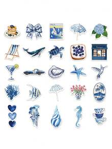 50Pcs Blue Aesthetics Stickers Waterproof PVC Gift Cartoon Decoration Scrapbook Laptop Luggage Guitar Water Cup Phone Case DIY Decal - Mint Blue - View 6