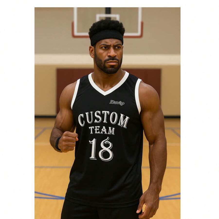 Men's Basketball Style Sports Tank Top For The Gym Ideal For Training, Running And Physical Activities - 黑與白 - 查看 1